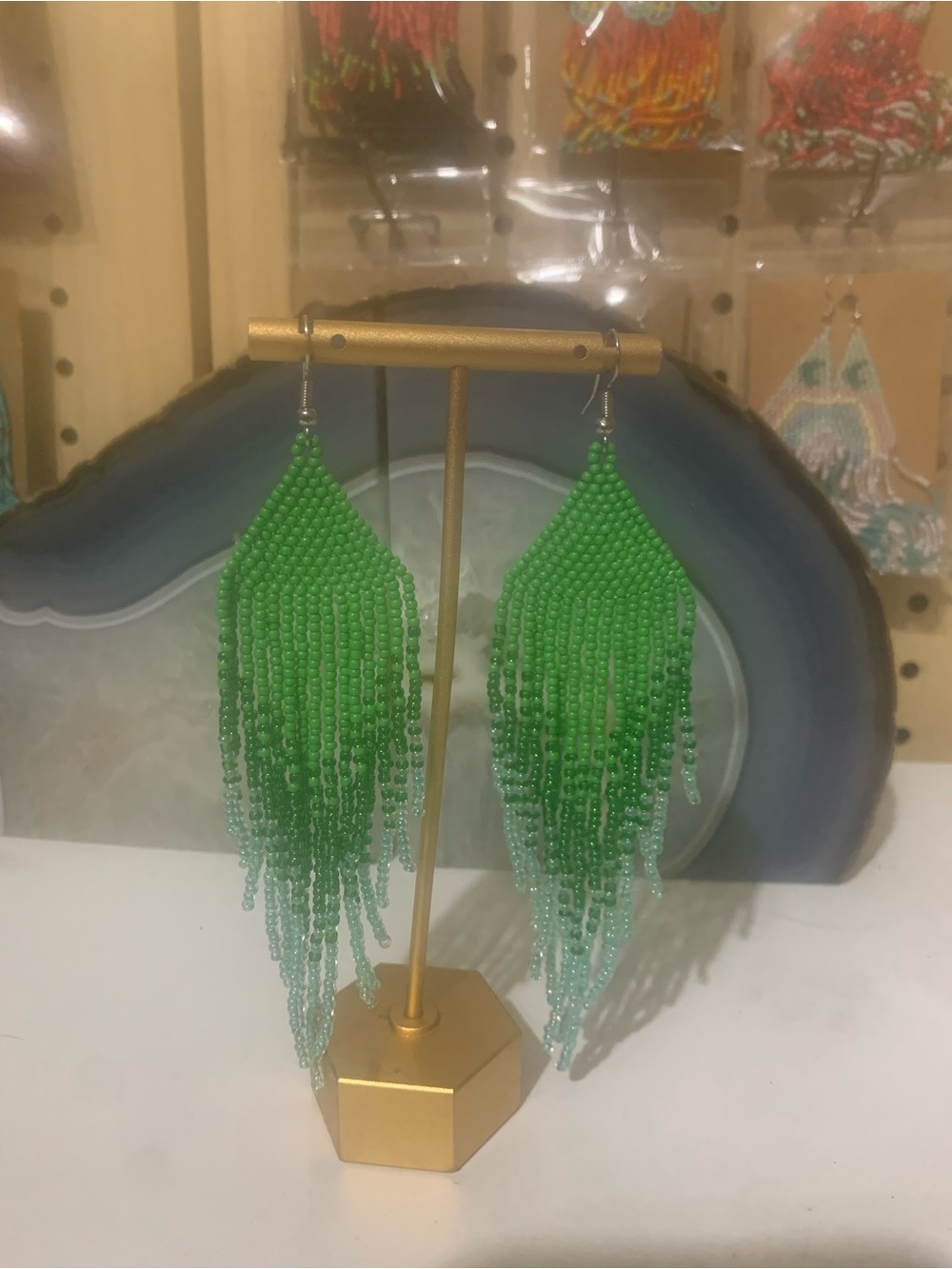 Green Beaded Fringe Earrings for Women - Stylish Statement